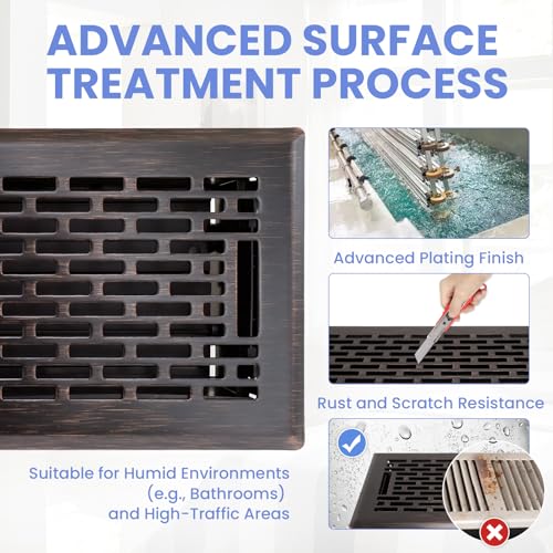 Howeall 4x10 Inches Heavy Duty Walkable Floor Register - Easy Adjust Air Supply Lever Decorative Floor Vent Covers - Boston Design Vent Covers for Home - Oil Rubbed Bronze by Howeall - Image 3