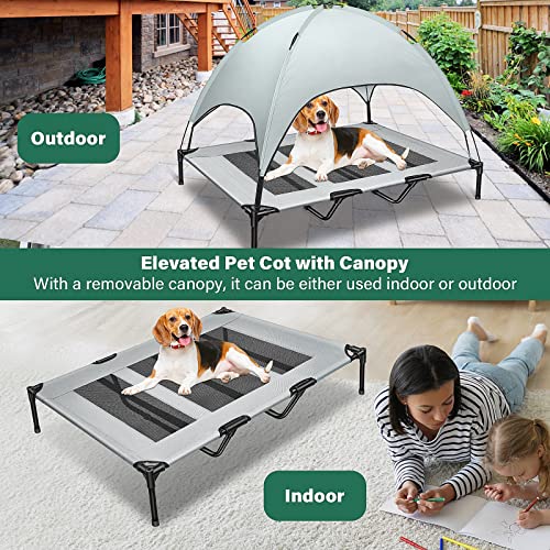 Ghjgage Outdoor Dog Bed For Xlarge Dogs, Elevated Dog Bed With Canopy, Portable Dog Cot With Removable Cover And Extra Carrying Bag For Camping Or Beach (Dark Gray) #TOP4