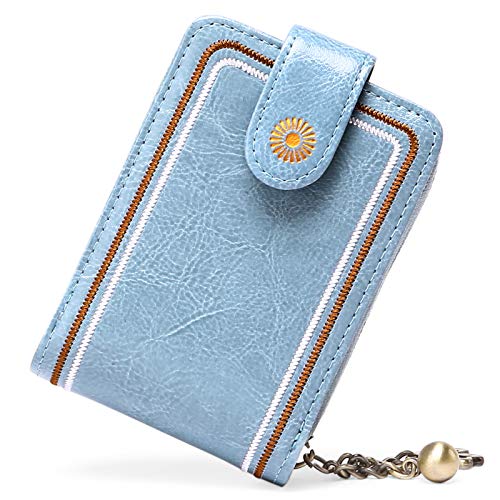 SENDEFN Credit Card Wallet RFID Blocking Genuine Leather Zipper Card Cases Holder Wallets Cardholder for Women, Af_light Blue