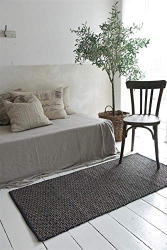 Jeanne D Arc Living Alfombra Vintage Para Pasillo, Hecha A Mano, Chenilla, Piel, Yute, Mullida, Suave, Shabby, Patrón Antiguo, Para Salón, Dormitorio 750739 Yute Negro, 70 X 140 Cm