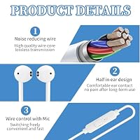 4 Paar In-Ear Kopfhörer mit Magnetischem Kabel, Mikrofon und Lautstärkeregler für, iPod, iPad, MP3, Samsung - Leichte Ohrhörer mit 3.5mm Anschluss,kopfhörer 3.5mm Klinkenstecker – Ansicht 3