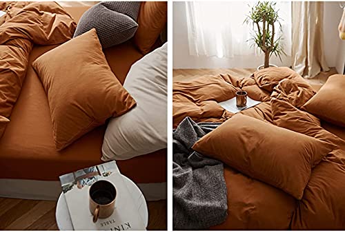 Lanqinglv Duvet Cover Set Caramel Pumpkin Plain Microfiber Bedding Set King Size Quilt Cover 220x240cm with Zipper Closure and 2 Pillowcases 50x75cm