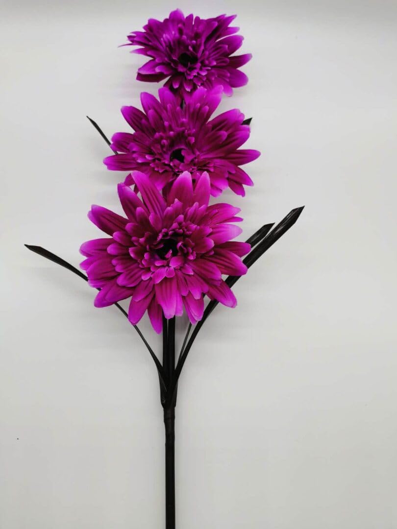 clicktostyle Artificial Flowers 3 Heads Silk Gerbera Stem Wedding Party Home Decorations Garden Baskets (Raspberry)