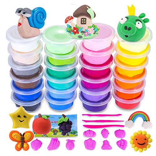 ESAND (Updated Large Cup Clay) Air Dry Clay, 24 Colors Modeling Clay Set Best Gift for Kids, Ultra Light Magic Soft Clay with Modeling Tools and Project, No-Sticky and Non-Toxic