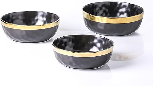 Stone Lain Florian - Juego de 3 cuencos redondos de porcelana, color negro con borde dorado