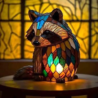 Retro Stained Resin Animal Table Lamp,Animal Table Lamp Series Bedside Lamp Small Night Light Decorative, Raccoon