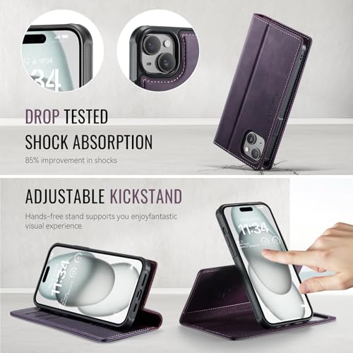 Image of Wallet Case for iPhone 13 Compatible with Magsafe, 2-in-1 PU Leather Flip RFID Blocking Card Holder Stand Shockproof Magnetic Detachable Cover for iPhone 13 Case 6.1 inch, Retro Purple
