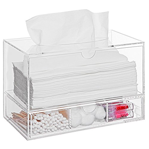 Image of Modern Clear Acrylic Countertop Pull Out Storage Drawer / Cosmetic Organizer Box w / Tissue Dispenser