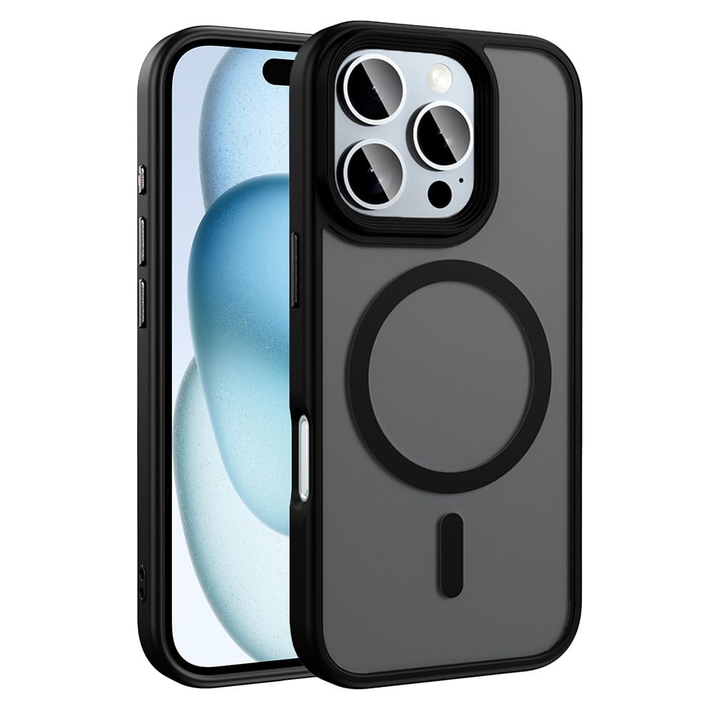 Zore Apple ile uyumlu iPhone 16 Pro Max Kılıf Mat Arka Yüzey Wireless Şarj Özellikli Zore Flet M-safe Kapak Siyah