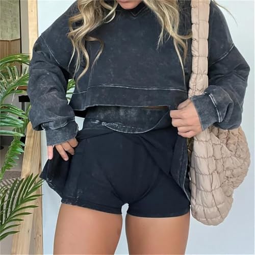 2024 New Lounge Washed Hoodie Skirt Set,Trendy Lounge Long Sleeve Skort Set,Women Mini Sweat Sets 2 Piece Outfits3