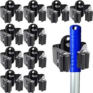 Broom Mop Holder, Broom Holder Wall Mounted 10Pcs Mop Holder Tidy Organizer Heavy Duty Brush Holder Broom Gripper Hooks Sweeping Clips Hanger Storage Rack for Bathroom Kitchen Garden Garage, Black