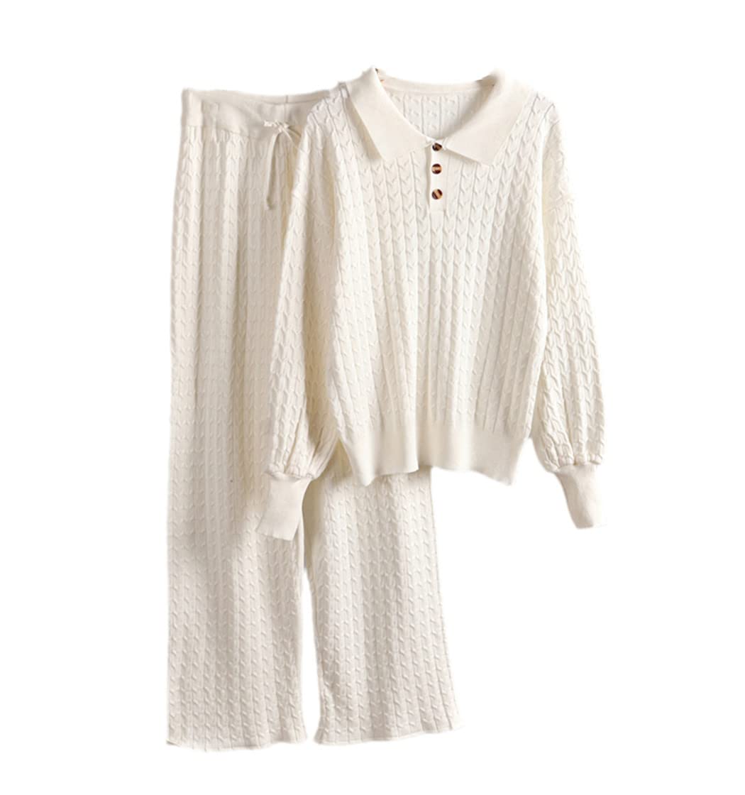 Survêtement drapé ensemble 2 pièces blanc pull manches longues pantalon jambes larges taille unique