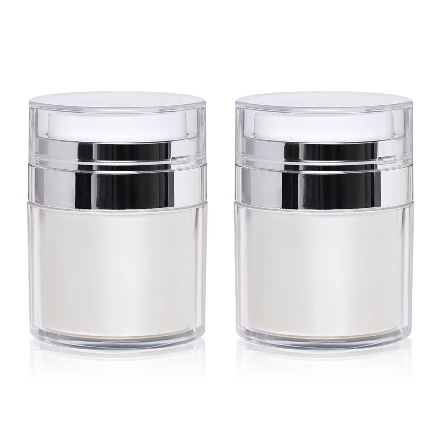 2 Pack 1.7 Oz Airless Pump Jars,Vacuum Cosmetic Travel Containers for Lotions Creams, Moisturizer Pump Dispenser Refillable Airless Travel Jars Empty Make Up Sample Containers (1.7 oz / 50ml)