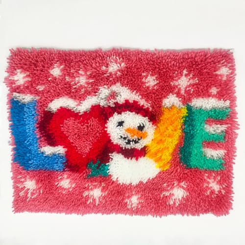 Image of Howie's Latch Hook Kits for Adults, DIY Christmas Latch Hook Kit Rug Crochet Yarn, Color Preprinted Pattern Embroidery Decoration (Love-Snowman, 19.69 x 14.96 inch)