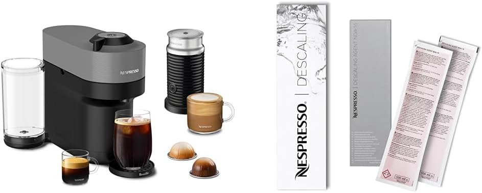 Nespresso Vertuo Pop+ Deluxe Coffee and Espresso Maker by Breville with Milk Frother, Dark Grey Descaling Kit