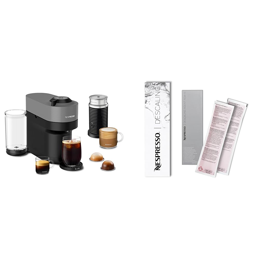 Nespresso Vertuo Pop+ Deluxe Coffee and Espresso Maker by Breville with Milk Frother, Dark Grey Descaling Kit