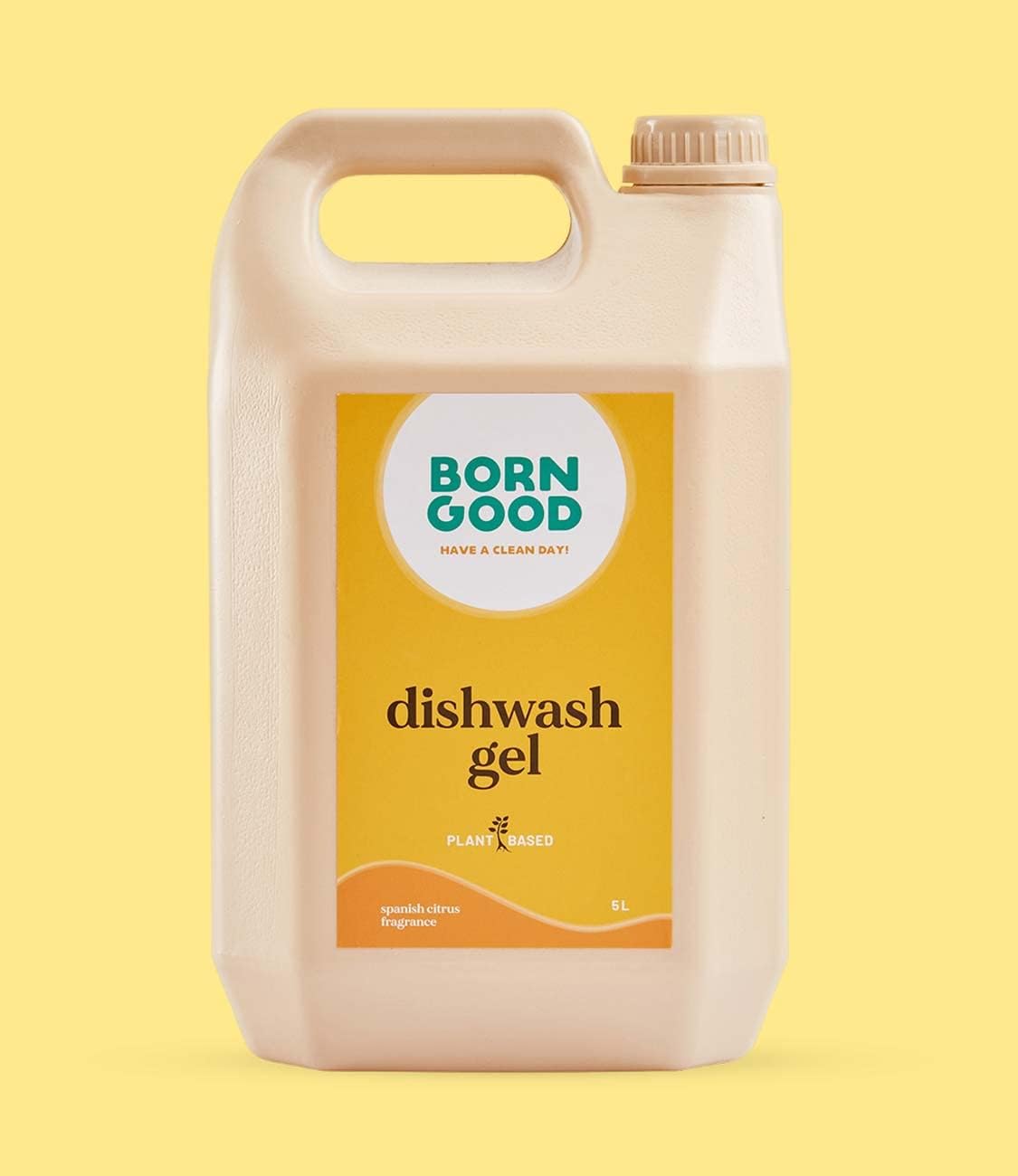 Born Good Natural Dishwash Gel | 5000ml | Spanish Citrus Fragrance | Tough on Grease & Stains | Safe for Hands, Baby Bottles & Pet Bowls | Biodegradable, Non-Toxic, Eco-Friendly, Organic | No Residue