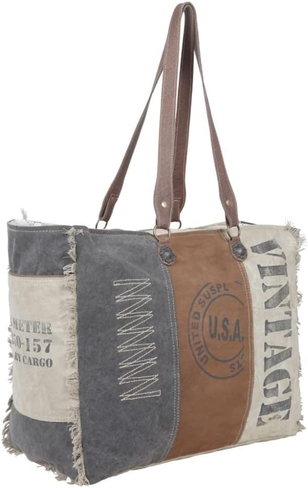 Myra Bag Womens Canvas Purse - Leather and Canvas Bags for Women with Fabric Body, Aesthetic Cloth Handbags for Work, College - Image 4