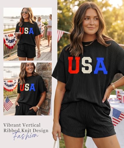 Image of MARZXIN Women 2 Piece Shorts Set 2026 Casual Summer Cruise Outfits Ribbed Loose Short Sleeve Pocket Matching Lounge Sets
