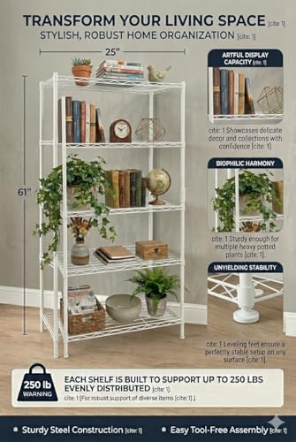 Image of IRON LANDS 5 Tier Shelf Heavy Duty Multipurpose Storage Stand - Metal Rack Kitchen Organizer | Bathroom Countertop, Microwave Oven Stand for Modular Kitchen, Living Room, Bedroom & Office (White)