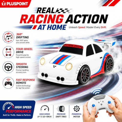 Image of PLUSPOINT Smart RC Drift Toy Car for Kids | 2.4GHz Remote Control Car with Gesture Induction, Auto Follow, LED Lights & Music | Rechargeable Drift Racing Car for Boys & Girls Age 3+