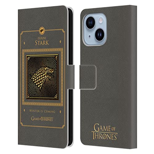 Coque en cuir iPhone 14 Plus Game of Thrones étui portefeuille aux finitions dorées