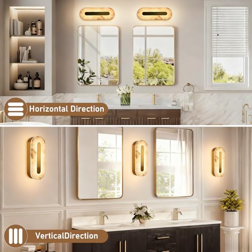 YMDHFS Alabaster Wall Sconces Oval Marble Wall Sconce with Gold Base - image 7