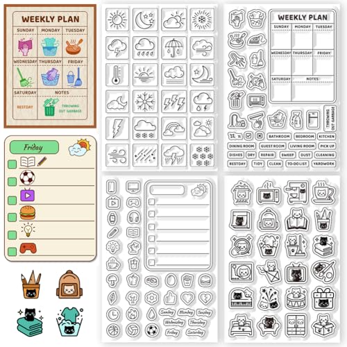 CHGCRAFT 4 hojas de 4 estilos de iconos de clima diario, sellos transparentes para mesa de horario, sello de silicona para álbumes de recortes y tarjetas, decoración de manualidades de papel, 6.3 x