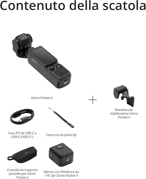 DJI Osmo Pocket 4 Combo Standard, fotocamera stabilizzata tascabile per vlog, CMOS da 1″ e 4K/240fps, stabilizzazione a tre assi, 107 GB di memoria integrata (Multiple Accessories Bundle) - 2