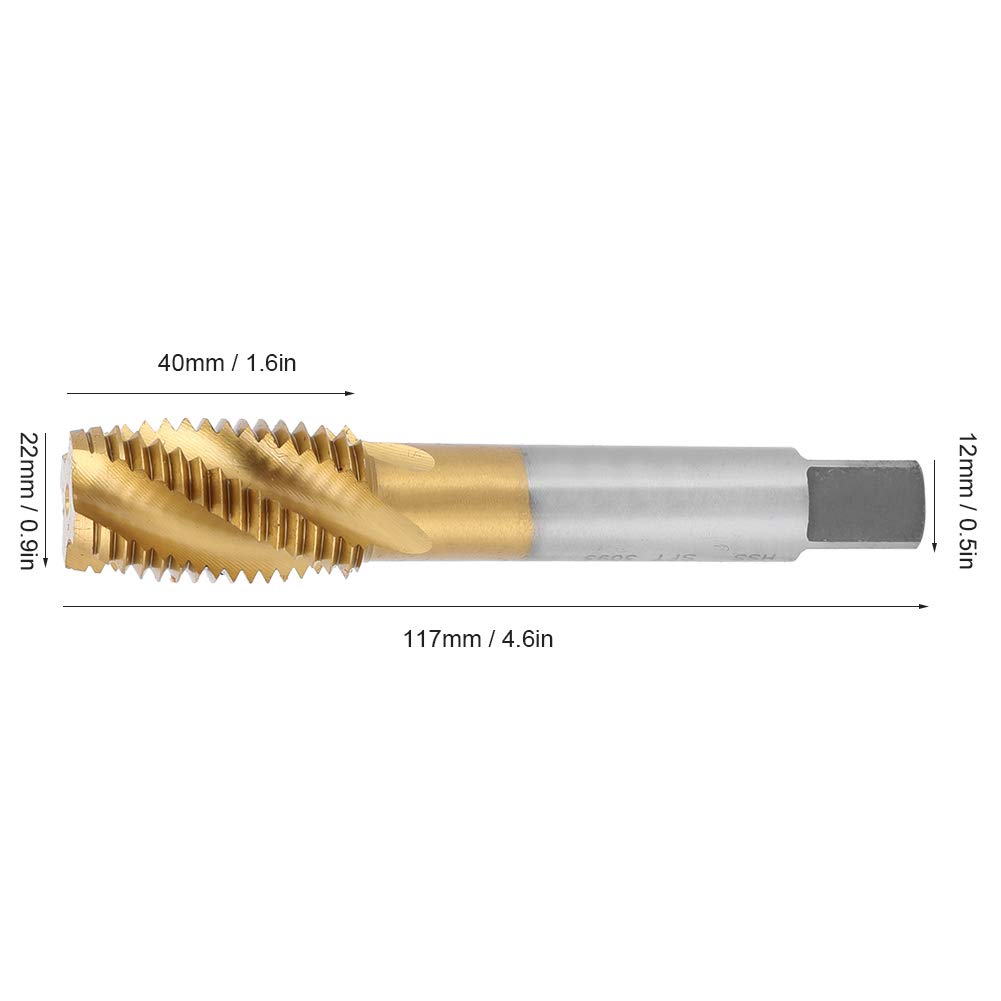 Spiral Flute Tap, Spiral Flute Thread Tap Tip Containing Cobalt High Speed Steel Bit M22 x 2.5mm for Machine Steel Plate Copper