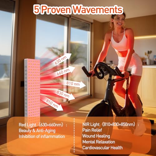 Image of Red Light Therapy Panel for Full Body 200W 5 Wavement 150 Dual Chip LEDs 630+660+810+830+850nm Red and Near Infrared Lamp Therapy Device with Timer & Stand Pain Relief Face Skin Health Sleep
