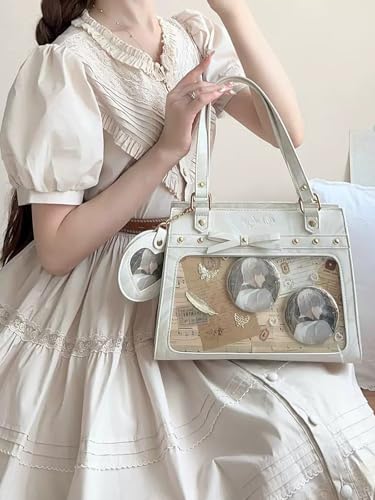 Kawaii Ita Tote Bag Versatile PU Leather Handbag Kawaii Cute Clear Window Pin Insert with4