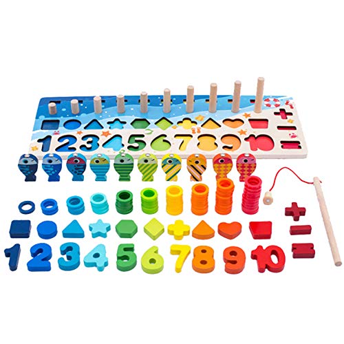 Wooden Number Puzzle Sorting Stacking Block Toys for Toddlers -Preschool Educational Math Shape Sorter Counting Game for Age 2 3 4 5 Year olds Boys and Girls | Learning Montessori Wood Chunky Jigsaw