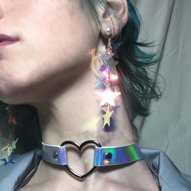 Silver Star Dangle Earrings - Iridescent Rhinestone Stars, Big Sparkle, Women's Dangling Star Jewelry2