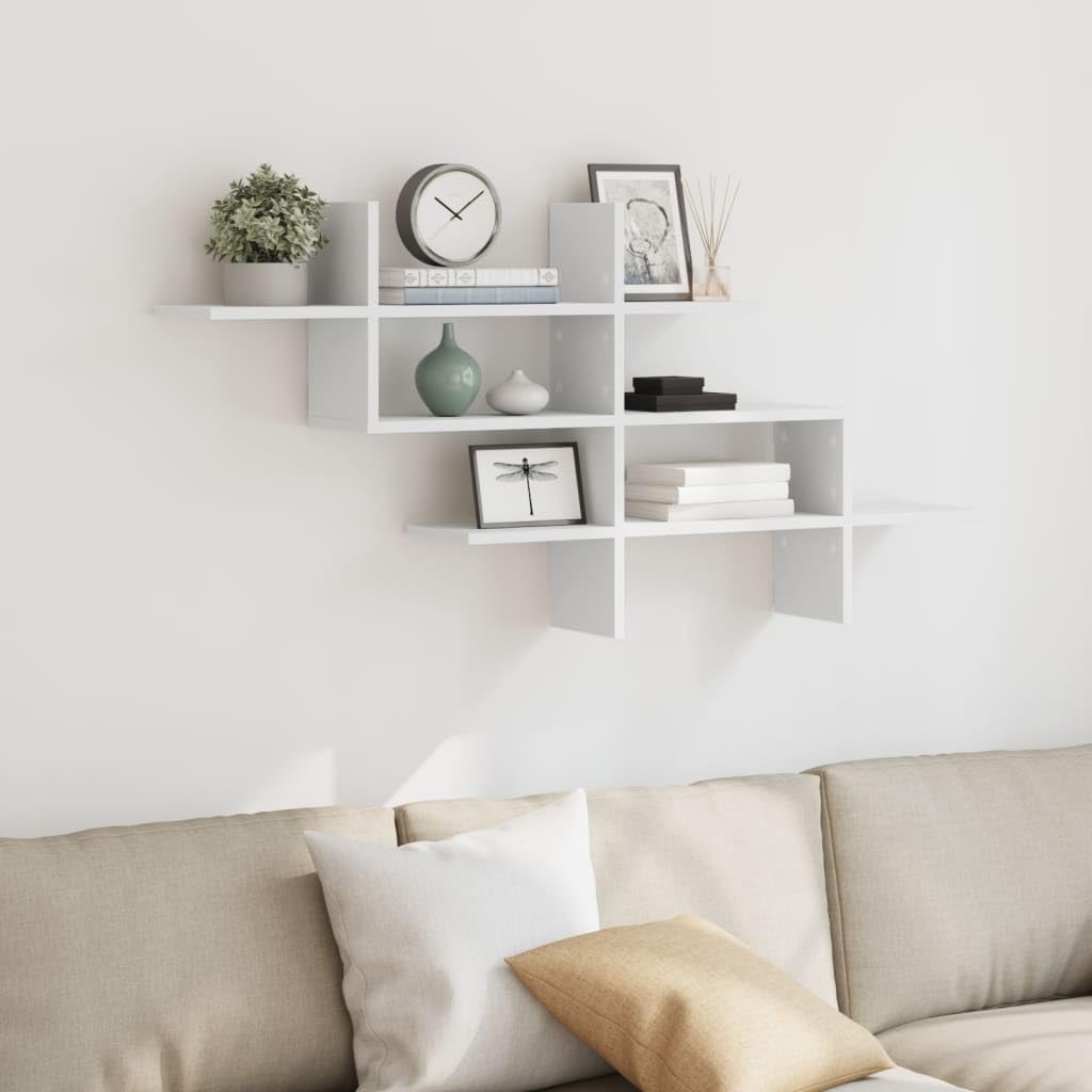 Wandregal Weiß aus Holzwerkstoff 124,5x18x60,5 cm, schwebendes Regal mit Stauraum, platzsparendes Hängeregal für Wohnzimmer, Schlafzimmer, Küche, Büro und Flur