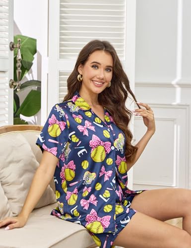 Image of Women's Pajama Sets Funny Pajamas for Women Set Comfortable 2 Piece Button Down Tops & Shorts Sleepwear Short Sleeve