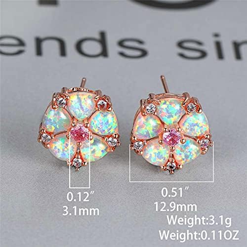 LOKILOKI Boho Female White Opal Stone Earrings Charm Rose Gold Color Stud Earrings For Women Cute Pink Crystal Flower Wedding Earrings