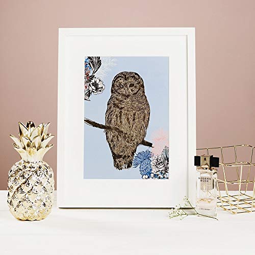 Impression encadrée hibou dorée A4 pour illuminer votre salon ou votre bureau