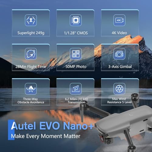 Image of Autel Robotics EVO Nano+ Premium Bundle, 249g Mini Drone with 4K RYYB Camera, PDAF + CDAF Focus, 3-Axis Gimbal, 3-Way Obstacle Avoidance, Nano Plus Fly More Combo, Gray