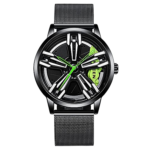HEEYEE RIV HUB Wheel Watch para los Hombres de la Marca Top Tendencia de Lujo Cool DESPORTES Deportes DE Acero Inoxidable 2021 Relojes de Cuarzo de Moda,Verde,D Cover
