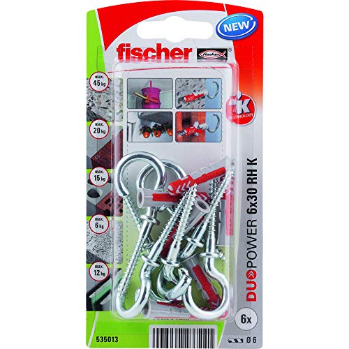 Chevilles Fischer DuoPower Ø6x30 mm avec crochets ronds pour fixations murales