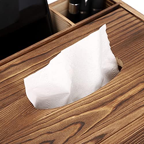 BSTKEY Wood Tissue Box Retro Paper Box Holder, Rectangular Paper Container with 3 Slot Stationery Remote Control Box Organizer, Retro Wood