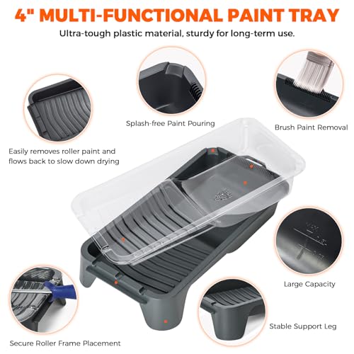 PinStone 4 Inch Paint Tray, Small Paint Roller Tray with 10 Liners Disposable and Threaded Roller Frame for Painting Walls, Trim, Touch up, Paint Pan Trays, 13 Pack