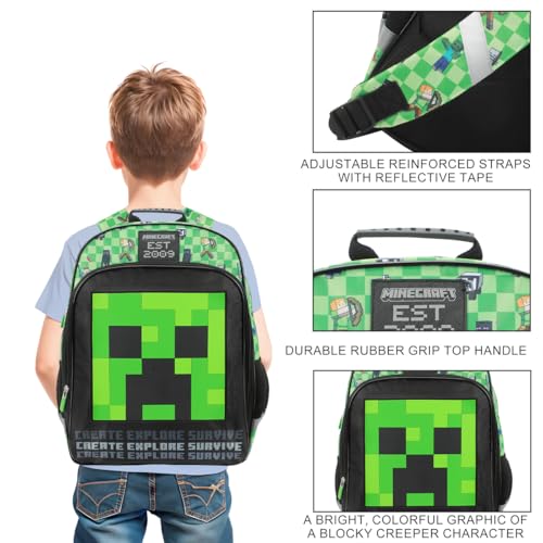 Minecraft Creeper Character 16" Kid's boys Backpack For School And Travel4