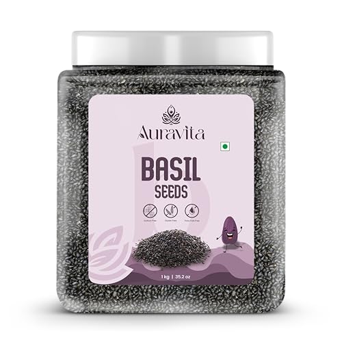 Image of Auravita Premium Raw Sabja Basil Seeds 1kg | Nutrient-Rich, Pure Basil Seeds For Healthy Drinks, Smoothies, And Recipes