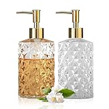 AstraLoom Glas-Seifenspender Set 2x330ml - Rautenmuster Design in Transparent/Gold - Für Bad...