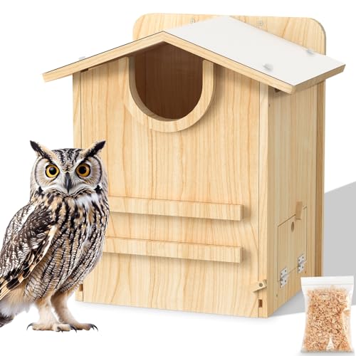 Owl House for Outdoors, Barred Owl Nesting Box for Outside 15.7×10.5×12.2 Inches, Large Outdoor Bird’s Box with Feeding Trough, Bird Nesting Box for Wildlife Screech Barn Great Horned