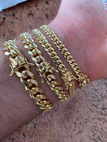 Harlembling Miami Cuban Link Chain Or Bracelet - 14K Gold Plated Real Solid 925 Silver Necklace - Box Lock Cuban Link 4-10.5Mm - Italy (8.5, 6Mm Wide) #TOP5