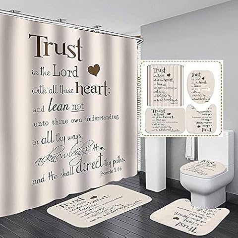 jieprom 4PCS Trust in The Lord Shower Curtain Set with Rugs, Toilet Lid Cover and Bath Mat with 12 Hooks, Bathroom Sets with Shower Curtain and Rugs and Accessories Cover