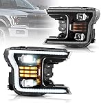 VLAND Full LED Upgraded Headlights for [Ford F150 13th Gen Pickup 2018 2019 2020 (NOT for Raptor) ] with DRLs Head Lamp Assembly YAA-F150-2042A, Black